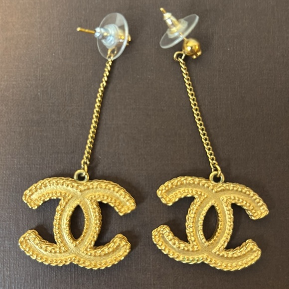 Chanel Gold Logo Drop Earrings - Picture 5 of 10